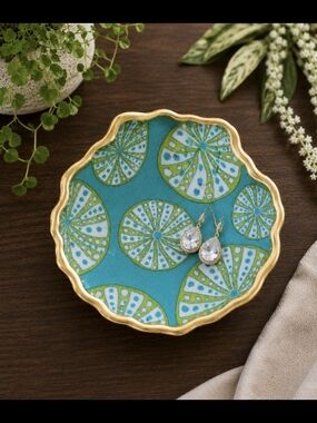 Gold-Trim Turquoise Decorative Catchall Dish